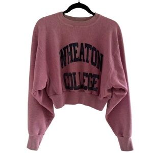 Vintage The Cotton Exchange Wheaton College Pink Cropped Pullover Sweatshirt